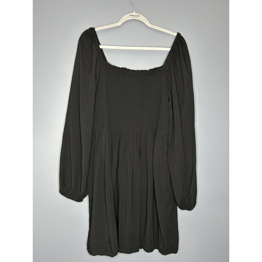 Gap Babydoll Puff Sleeve Smocked Mini Dress 2XL Black Square Neck Milk Maid - Picture 3 of 14